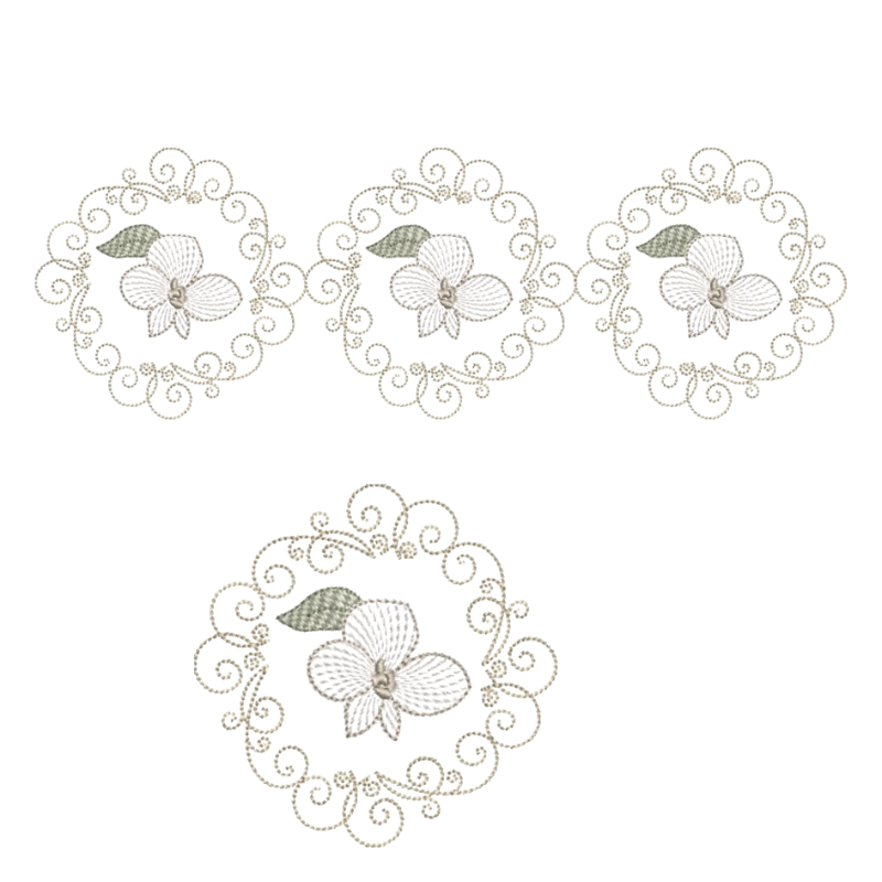 11 motifs de broderie machine : Orchidée avec Oiseau Couronne et bordure