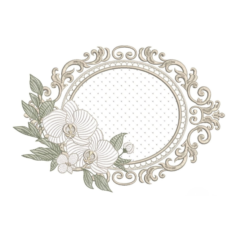 11 motifs de broderie machine : Orchidée avec Oiseau Couronne et bordure