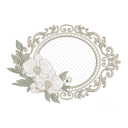 11 motifs de broderie machine : Orchidée avec Oiseau Couronne et bordure