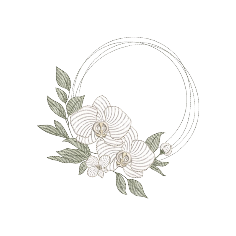 11 motifs de broderie machine : Orchidée avec Oiseau Couronne et bordure