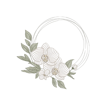 11 motifs de broderie machine : Orchidée avec Oiseau Couronne et bordure