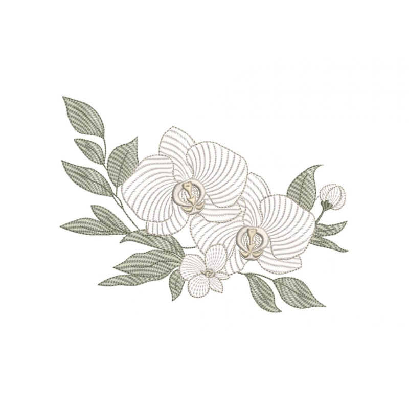 11 motifs de broderie machine : Orchidée avec Oiseau Couronne et bordure
