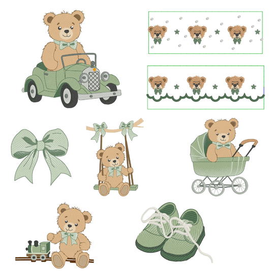 8 Motifs de broderie machine : Ourson Rêtro