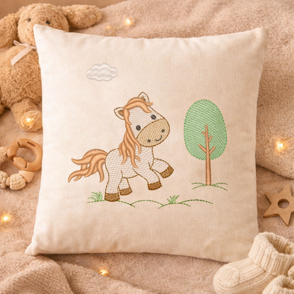 Motif de broderie machine : Petit Cheval avec Arbre