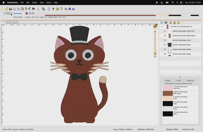 Motif de broderie machine : Chat Avec Chapeau