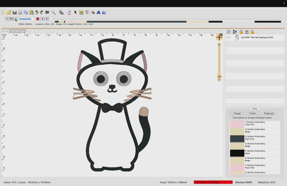 Motif de broderie machine : Appliqué Chat Avec Chapeau