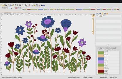 4 motifs de broderie machine : Bordures Fleurs Sauvages