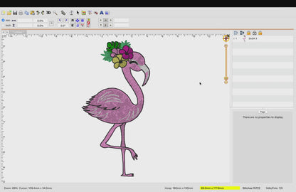 Motif de broderie machine : Flamant Rose avec fleur