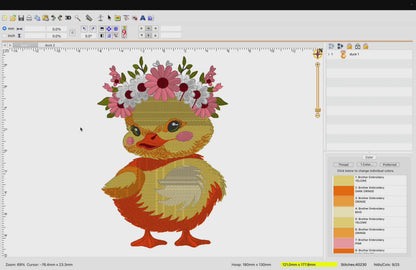 2 Motifs de broderie machine : Canetons en fleurs