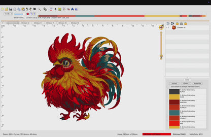 5 Motifs de broderie machine : Poulets Colorés