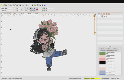 5 Motifs de broderie machine : Fillettes Manga avec fleurs
