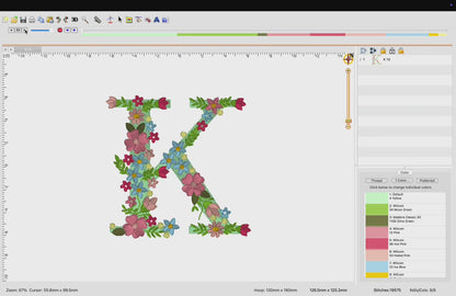 Motif de broderie : 26 Lettres de l'alphabet avec fleurs