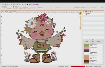 Motifs de broderie machine : Fille Canard avec Fleurs