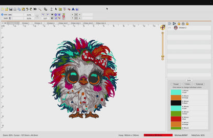 8 Motifs de broderie machine : Poules colorées avec noeud