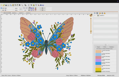 4 Motifs de broderie machine : Papillons en Fleurs