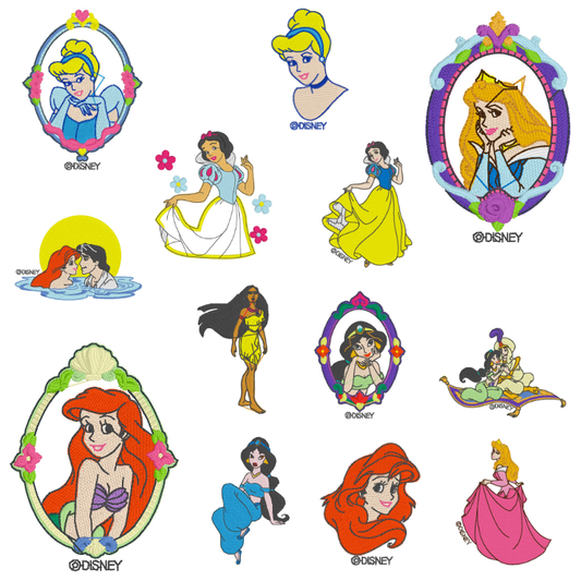 90 Motifs de broderie machine : Princesses et Princes Disney