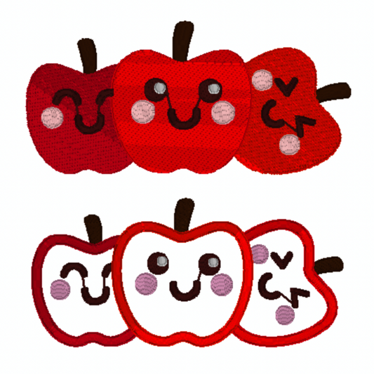Pack de 2 motifs de broderie machine et appliqué : Trio de pommes